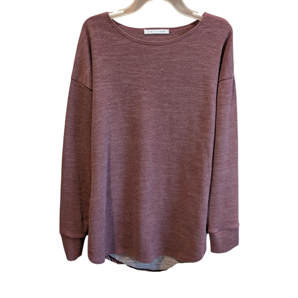 Casual Mauve Long Sleeve Top By Chris And Carol With Elbow Patchwork Size Medium